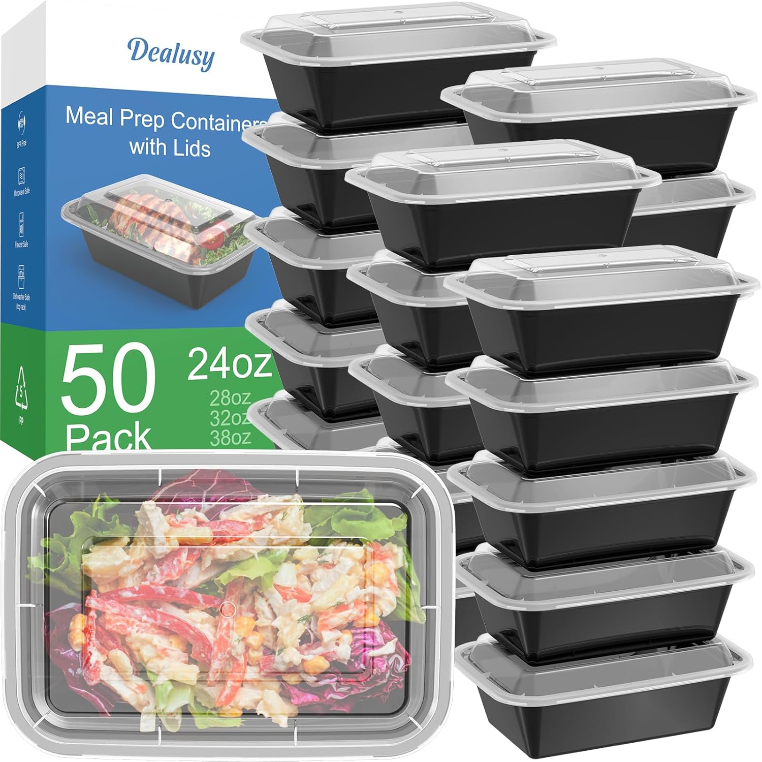 50 Pack Reusable Meal Prep Containers w/ Lids