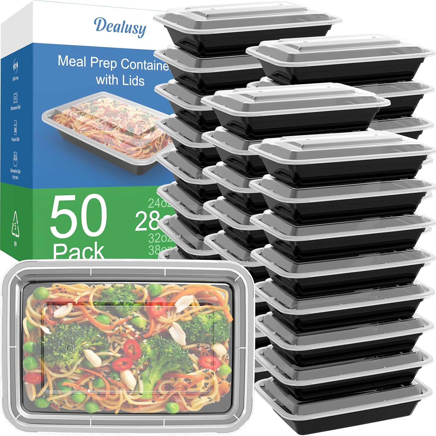 50 Pack Reusable Meal Prep Containers w/ Lids